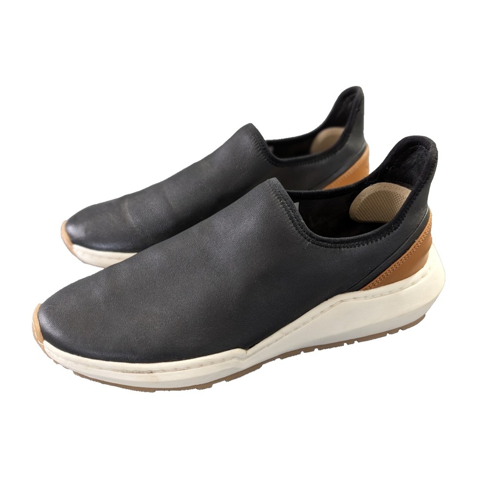 Vince Marlon Sneakers Womens 8 Black Leather Slip On Minimalist Quiet Luxury